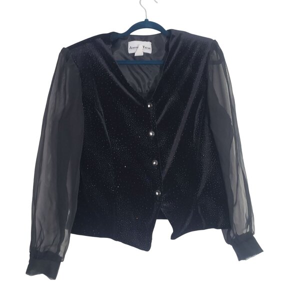Vintage 80s Another Thyme Black Velvet Top Womens L Whimsygoth Witchy Vampire‎ - Picture 1 of 6